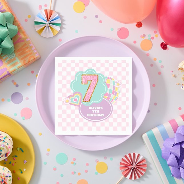 Varsity preppy pastel patch 7th Birthday Napkins (Creator Uploaded)