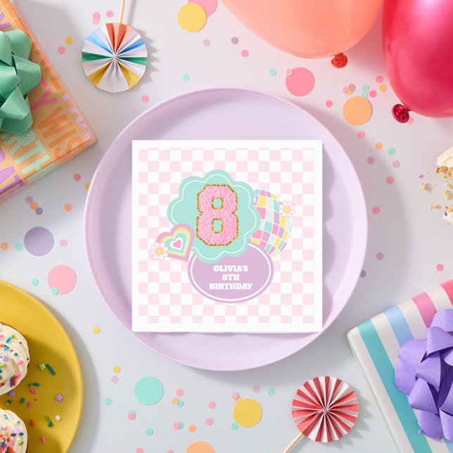 Varsity preppy pastel patch 8th Birthday Napkins (Creator Uploaded)
