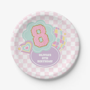 Varsity preppy pastel patch 8th Birthday Paper Plates