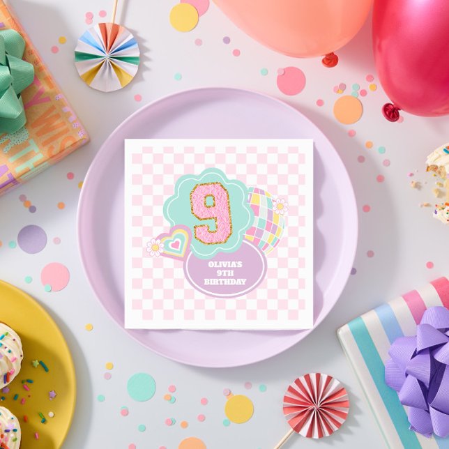 Varsity preppy pastel patch 9th Birthday Napkins (Creator Uploaded)
