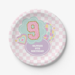 Varsity preppy pastel patch 9th Birthday Paper Plates