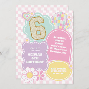Varsity preppy pastel patch Birthday Invitation