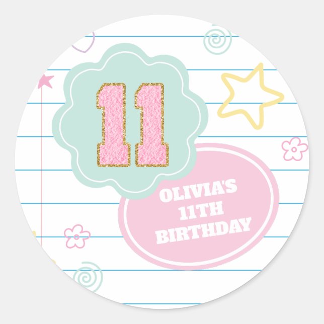 Varsity preppy pastel patch notebook 11th Birthday Classic Round Sticker (Front)