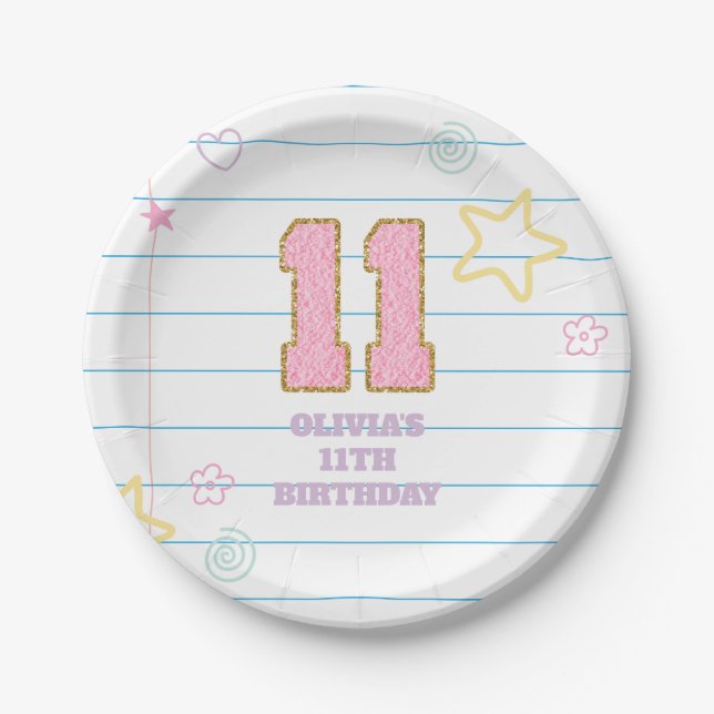 Varsity preppy pastel patch notebook 11th Birthday Paper Plates (Front)