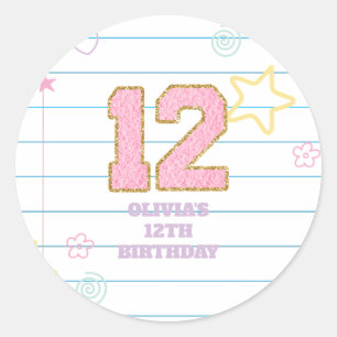 Varsity preppy pastel patch notebook 12th Birthday Classic Round Sticker