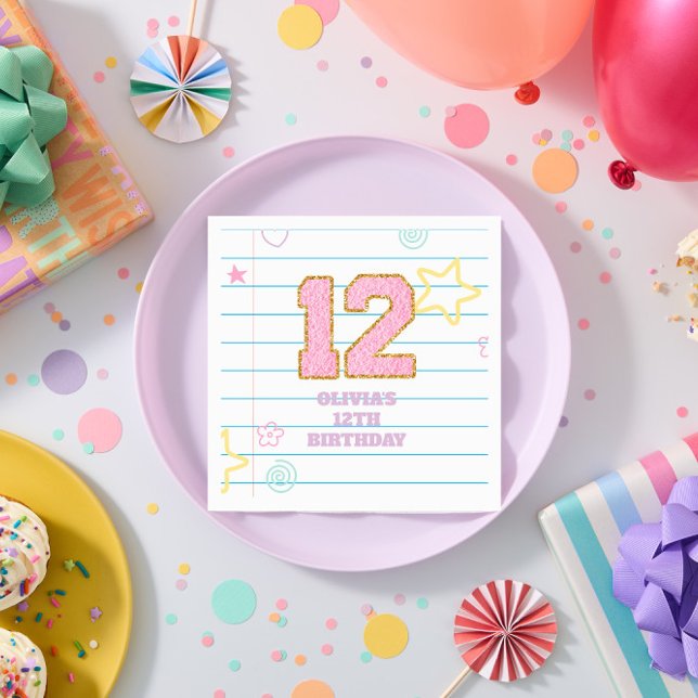 Varsity preppy pastel patch notebook 12th Birthday Napkins (Creator Uploaded)