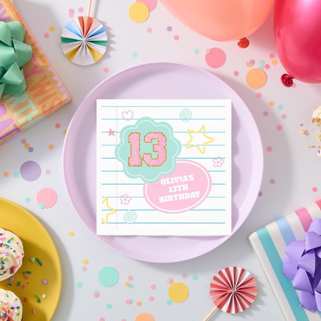 Varsity preppy pastel patch notebook 13th Birthday Napkins (Creator Uploaded)