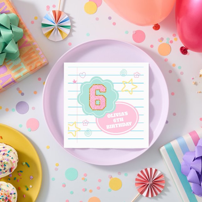 Varsity preppy pastel patch notebook 6th Birthday Napkins (Creator Uploaded)