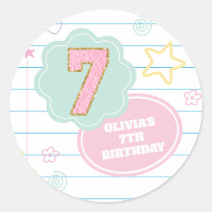 Varsity preppy pastel patch notebook 7th Birthday Classic Round Sticker