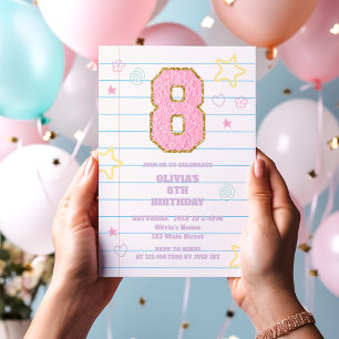 Varsity preppy pastel patch notebook 8th Birthday Invitation