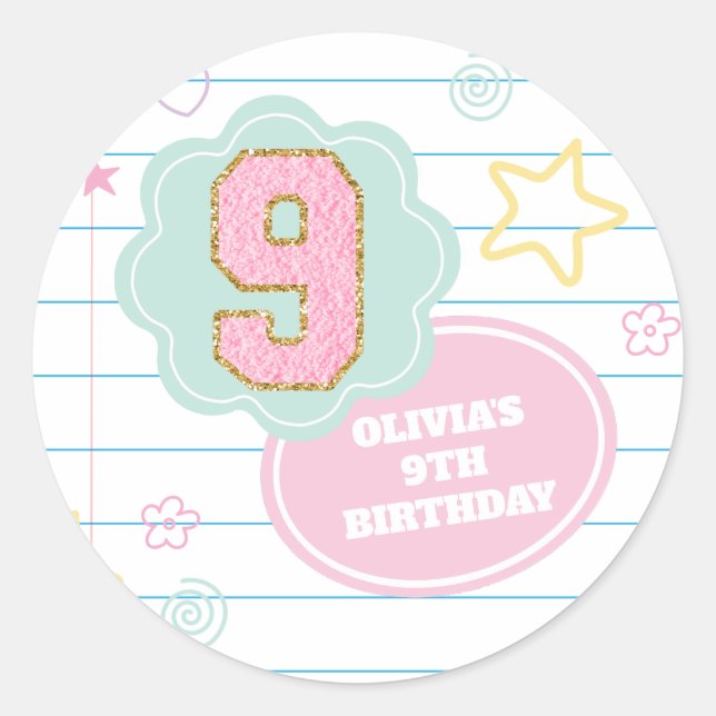 Varsity preppy pastel patch notebook 9th Birthday Classic Round Sticker (Front)