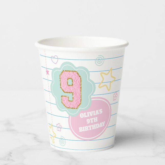 Varsity preppy pastel patch notebook 9th Birthday Paper Cups (Front)