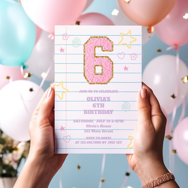Varsity preppy pastel patch notebook Birthday Invitation (Creator Uploaded)