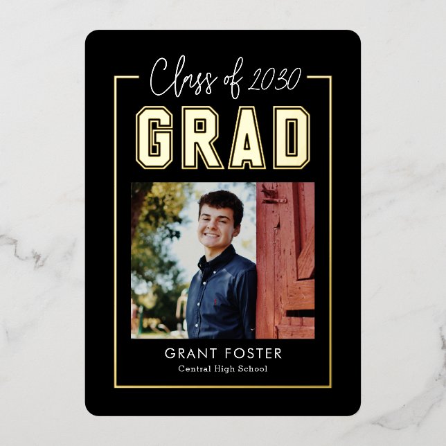 Varsity Pride Foil Graduation EDITABLE COLOR Foil  Foil Invitation (Front)