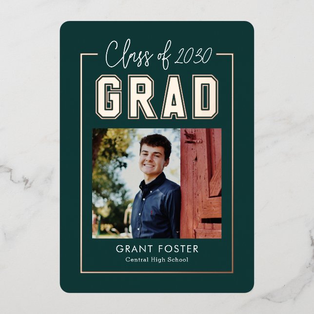 Varsity Pride Foil Graduation EDITABLE COLOR Foil  Invitation (Front)