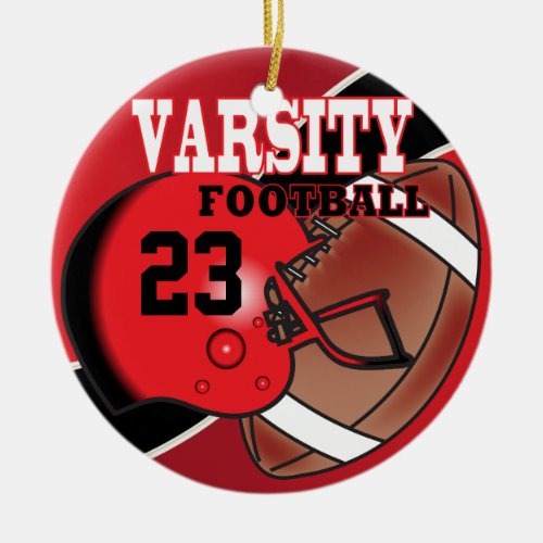 Varsity Red and Black Football Ceramic Ornament