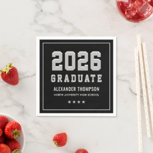 Varsity Silver Black 2026 Graduate Party Napkins