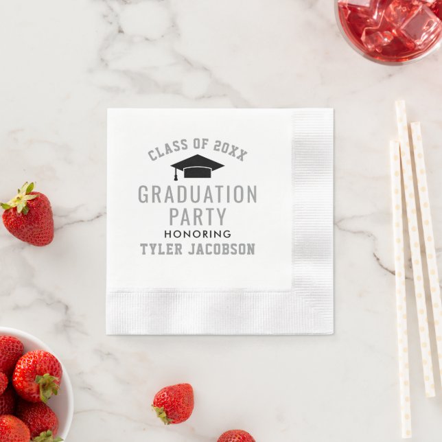 Varsity Silver Grad Cap Class of 2026 Party Paper Napkins (Insitu)