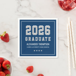 Varsity Silver Navy 2026 Graduate Party Napkins