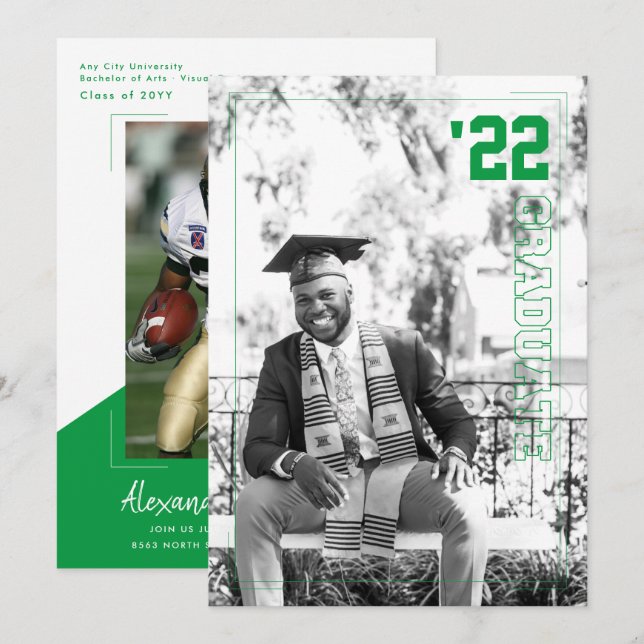 Varsity Sport Theme | 2 Photo Graduation Party  Invitation (Front/Back)
