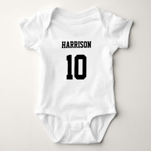 Varsity sports black white custom name number baby bodysuit