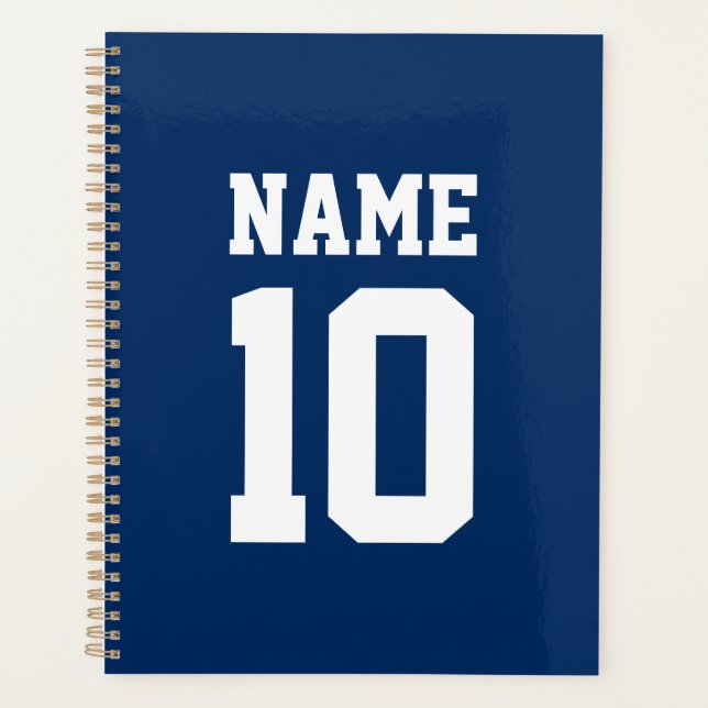 Varsity sports blue custom name & number planner (Front)