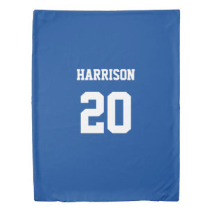 Varsity sports blue white custom name number duvet cover