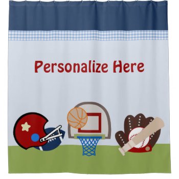 Varsity Sports Boy Kids Shower Curtain by Personalizedbydiane at Zazzle