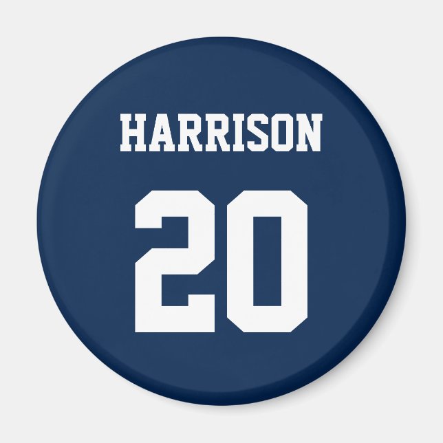 Varsity sports navy blue white custom name number  magnet (Front)