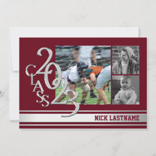 Varsity Stripe Graduate Tri Photo 2023 Invitation