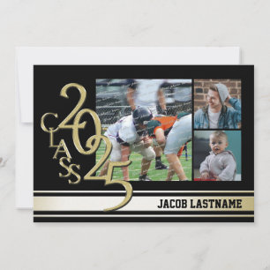 Varsity Stripe Tri Photo Gold Graduate Invitation