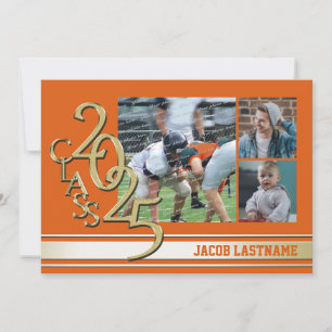 Varsity Stripe Tri Photo Gold Graduate Invitation