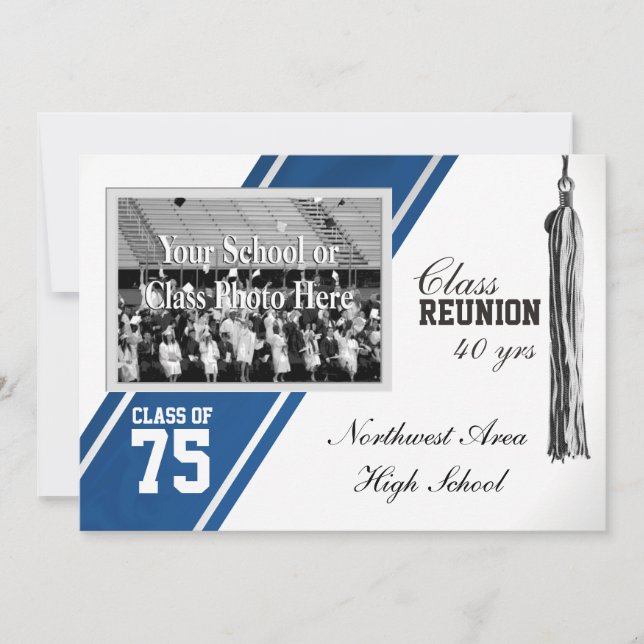 Varsity Stripe with Photo Class Reunion Invitation (Front)