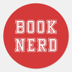 Varsity Style Book Nerd with Editable Color Classic Round Sticker