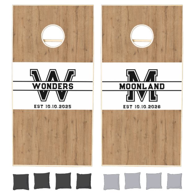 Varsity Style Custom Name Light Wood Cornhole Set