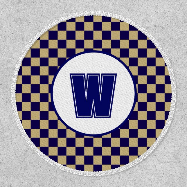 Varsity Style Navy Blue Khaki, Monogram Round Patch (Front)