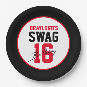 Varsity Style Red Swag 16 Birthday Paper Plates