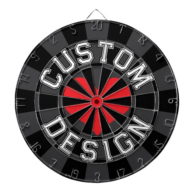 Varsity Style Text Font Black Charcoal Red Heart Dart Board (Front)
