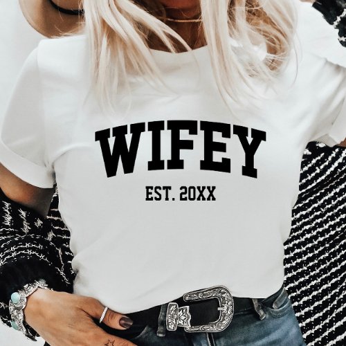 Varsity Style Wifey Est Year Minimal Minimalist T_Shirt