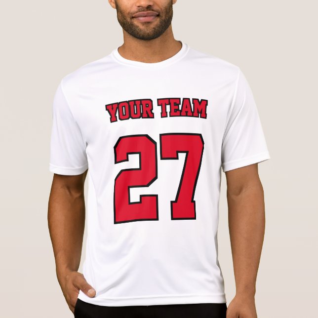 Varsity Team Name Number Red Black Basketball   T-Shirt (Front)