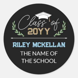 Varsity Typography Black Blue Class Of Classic Round Sticker
