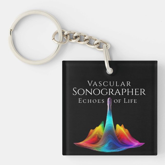 Vascular Sonographer-Colorful Ultrasound Waves Keychain (Front)