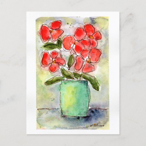 Vase and Flowers Watercolor Postcard