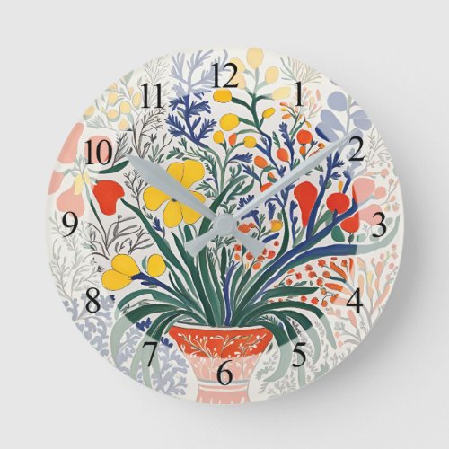 Vase and Wild Flowers  Round Clock