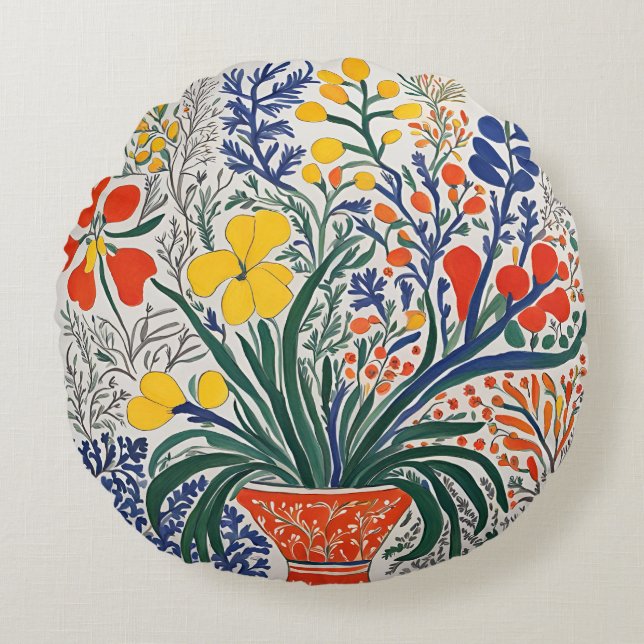 Vase and Wild Flowers  Round Pillow (Front)