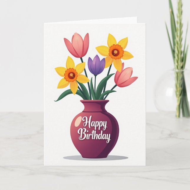 Vase Bloom Birthday Card (Front)