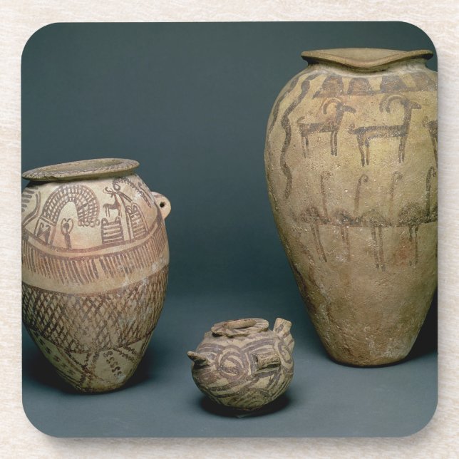 Vase decorated with various friezes of animals and beverage coaster (Front)