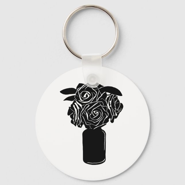 vase full of black roses original silhouette art  keychain (Front)
