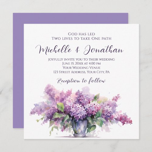 Vase Lilac Flowers Inspirational Christian Wedding Invitation