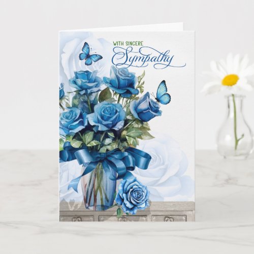 Vase of Blue Roses with Butterflies Sympathy